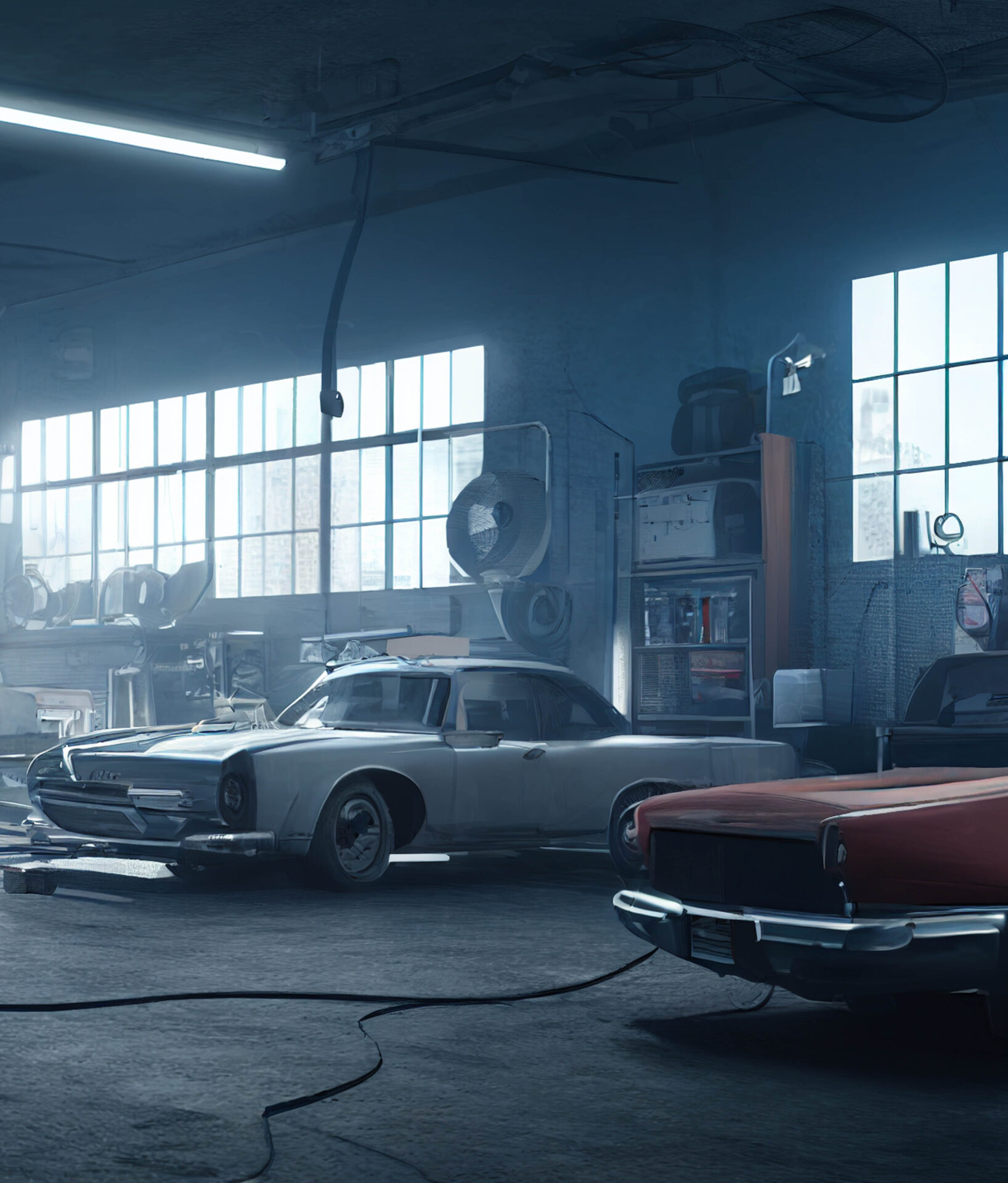 Auto repair and maintenance garage render 3D